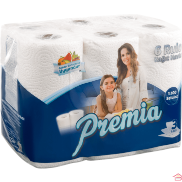 PAQUET DE 6 ROULEAUX ESSUI-TOUT 3 PLIS PREMIA LILY