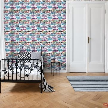 PAPIER PEINT GRAFFITI MULTICOLORE ENFANT DESIGN URBAIN