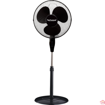 VENTILATEUR SUR PIED DIAMÈTRE 40CM 45W NOIR TECHWOOD RÉGLABLE 3 VITESSES USAGE MAISON BUREAU