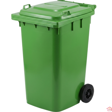 POUBELLE VERTE 240 LITRES AVEC DEUX ROUES NOIRES ROBUSTE GRANDE CAPACITÉ