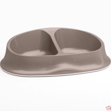 GAMELLE DOUBLE GRIS TAUPE ANTIDÉRAPANTE POUR CHIEN ET CHAT 27 CM
