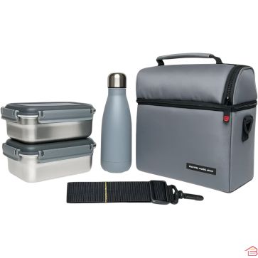 SAC REPAS ISOTHERME 8 PIÈCES AVEC SAC INTÉGRÉ ET BOUTEILLE EN ACIER INOXYDABLE