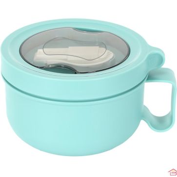 LUNCH BOX RONDE EN INOX ET PLASTIQUE AVEC COUVERTS 750 ML