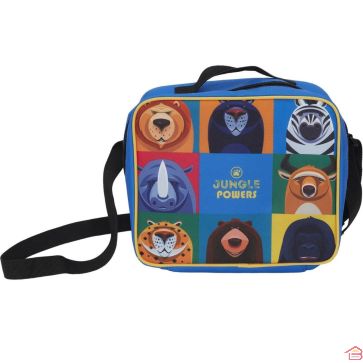 SAC REPAS ISOTHERME ENFANT JUNGLE AVEC MOTIFS ANIMAUX BLEU 22 CM