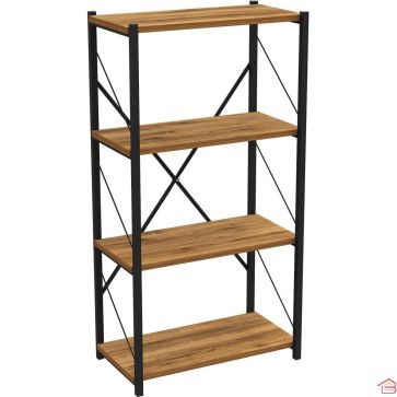 ÉTAGÈRE 4 NIVEAUX EN MÉTAL NOIR 60 X 30 X 114 CM COULEUR CHÊNE ATLANTIS