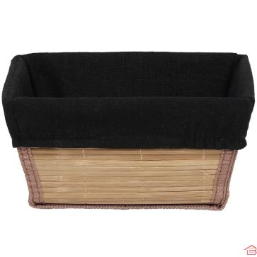 PANIER RECTANGULAIRE ÉVASÉ EN BAMBOU ET TISSU NOIR