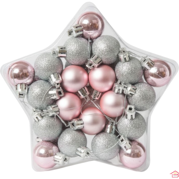 LOT DE 20 BOULES DE NOËL ÉTOILE FANTAISIE DIAMÈTRE 3 CM EN BOÎTE THÈME NOËL
