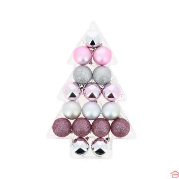 BOULES DE NOEL 5CM X 17PCS - BOITE SAPIN FANTAISE
