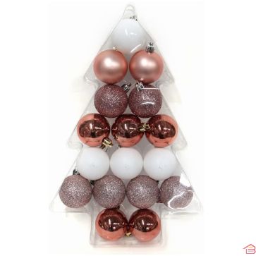 BOULES DE NOËL 5CM NOËL EN ROSE 17 PIÈCES