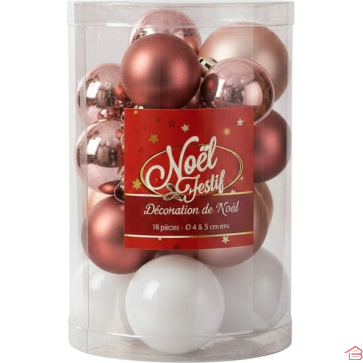 BOULES DE NOËL DÉCORATIVES ROSE DIAMÈTRES 4 ET 5 CENTIMÈTRES LOT DE 18 PIÈCES THÈME NOËL EN ROSE