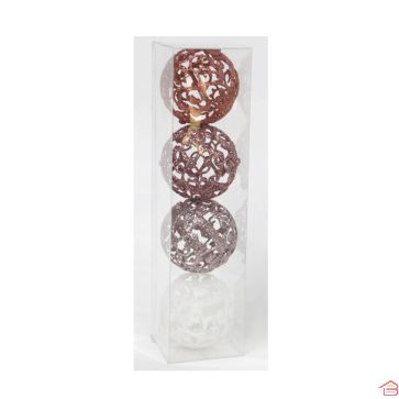 BOULES DE NOËL ROSES ÉVIDÉE 6 CM 4 PIÈCES