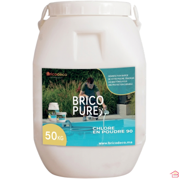 CHLORE EN POUDRE POUR PISCINE 90 % DE CHLORE ACTIF TRAITEMENT ET DÉSINFECTION 50 KG BRICOPURE