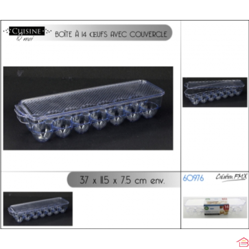 BOITE A 14 OEUFS AVEC COUVERCLE EN PLASTIQUE TRANSPARENT