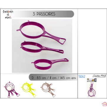 SET DE 3 PASSOIRES DIM 8.3CM / 11CM / 14.5CM
