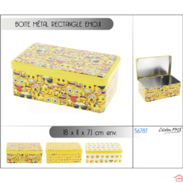 BOITE MÉTAL RECTANGLE EMOJI 18 x 11 x 7CM