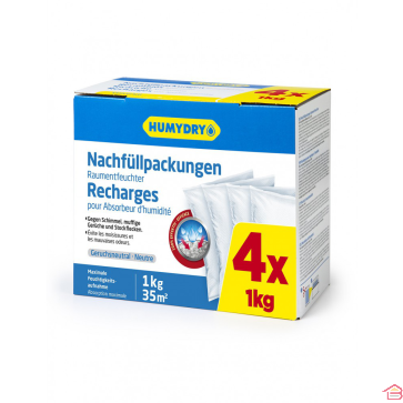 4 RECHARGES ABSORBEUR D'HUMIDITE (4X1KG) NEUTRE HUMYDRY