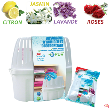 ABSORBEUR D’HUMIDITÉ AVEC RÉCIPIENT PARFUM JASMIN O’PURE