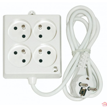 MULTIPRISES 4 PRISES 2P+T 1.5 M CARRE BLANC INGELEC