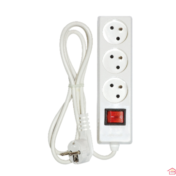 BLOC MULTIPRISES 3 PRISES 2 P+T 1.5 M AVEC INTERRUPTEUR BLANC INGELEC