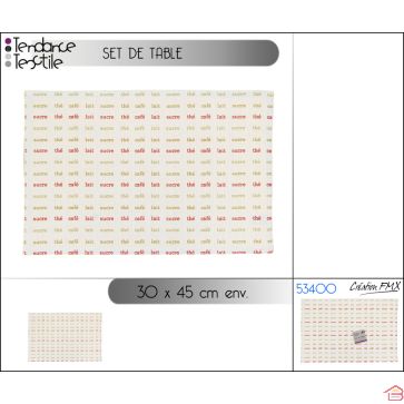SET DE TABLE DESIGNS THÉ/CAFÉ/LAIT 30 X 45 CM