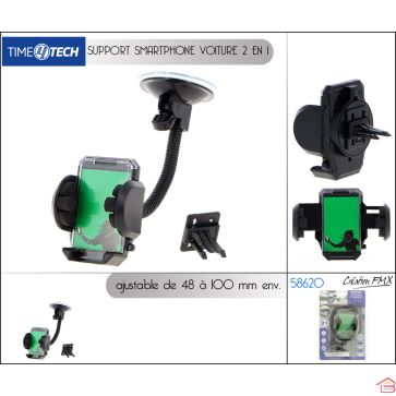 SUPPORT SMARTPHONE OU GPS VOITURE 2 EN 1 AJUSTABLE 48 A 100 MM