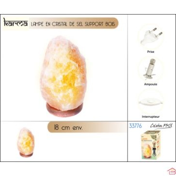 LAMPE EN CRISTAL DE SEL AVEC SUPPORT EN BOIS 18 CM