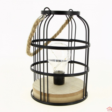 LANTERNE EN FER FORGÉ À NANO LED AVEC ANSE EN CORDE