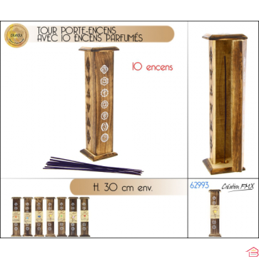 TOUR PORTE-ENCENS CHAKRA & LUCK EN BOIS +10 ENCENS