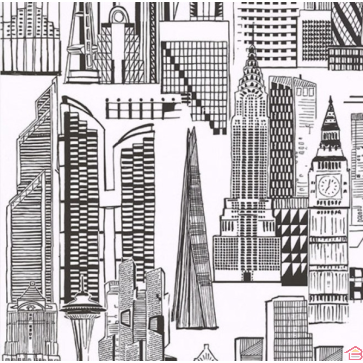 PAPIER PEINT LES AVENTURES BIG BEN NOIR & BLANC 10.05 X 0.53 M