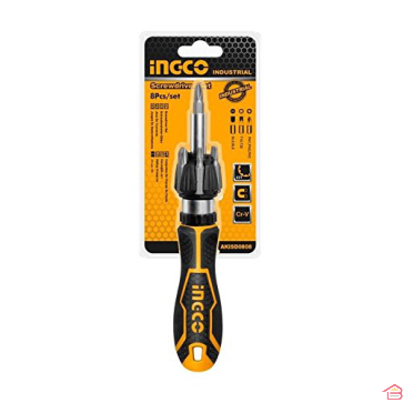 JEU DE TOURNEVIS A CLIQUET + 7 EMBOUTS - INGCO