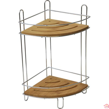 ÉTAGÈRE D'ANGLE FIL METAL ET BAMBOU 2 NIVEAUX