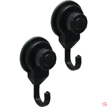 SET DE 2 CROCHETS POLYPROPYLENE SUR VENTOUSES -  NOIR