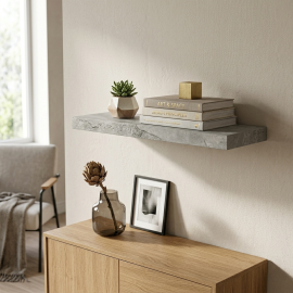 TABLETTE MURALE FLOTTANTE EN BOIS MDF À FIXATION INVISIBLE EFFET BÉTON 600X230X40MM AVEC VIS DE FIXATION