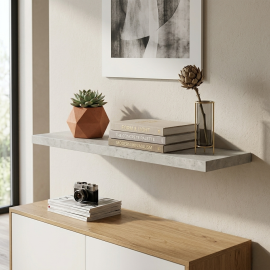TABLETTE MURALE FLOTTANTE EN BOIS MDF EFFET BÉTON À FIXATION INVISIBLE 900X230X40 MM AVEC SUPPORT ET VIS