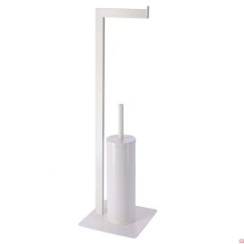 BROSSE ET DEROULEUR PAPIER WC METAL - BLANC