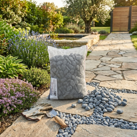 GALETS DÉCORATIFS GRIS MOYEN CALIBRE 2/4 EN SAC DE 20 KILOGRAMMES POUR JARDIN ET AMÉNAGEMENT EXTÉRIEUR