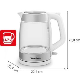 BOUILLOIRE ÉLECTRIQUE EN VERRE TRANSPARENT 1,7 L 2200W BLANC ARGENT MOULINEX