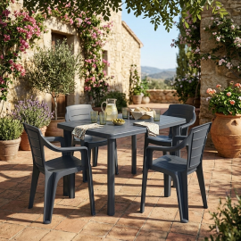 TABLE DE JARDIN RECTANGULAIRE OVALE EN RÉSINE ANTHRACITE 101 X 72 CENTIMÈTRES MODÈLE FARETTO