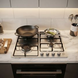 PLAQUE DE CUISSON À GAZ ENCASTRABLE 60 CENTIMÈTRES 4 FEUX EN INOX NOIR ROYAL