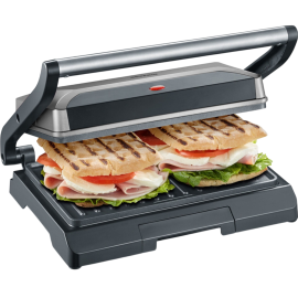 GRILL PANINI MULTIFONCTION COMPACT SEVERIN 800 W AVEC PLAQUES ANTIADHÉSIVES ET BAC RÉCUPÉRATEUR DE GRAISSES