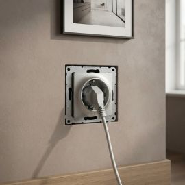 PRISE DE COURANT ÉLECTRIQUE 2P+T AVEC TERRE ALUMINIUM À VIS ET GRIFFES POUR MONTAGE ENCASTRÉ SIMON 54