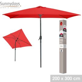 PARASOL INCLINABLE RECTANGULAIRE GROSEILLE 2X3 M STRUCTURE ALUMINIUM TOILE POLYESTER 200 G OUVERTURE À MANIVELLE – VENDU SANS SOCLE