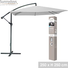 PARASOL DÉPORTÉ CARRÉ GRIS CLAIR 2.5x2.5 M STRUCTURE EN MÉTAL ET TOILE POLYESTER 180 G OUVERTURE PAR MANIVELLE – VENDU SANS DALLES