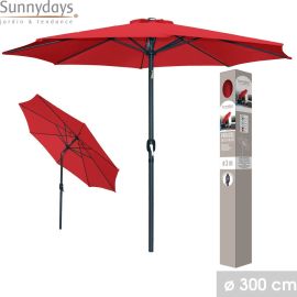 PARASOL INCLINABLE ROND GROSEILLE 3 M STRUCTURE ALUMINIUM ET TOILE POLYESTER 200 G OUVERTURE À MANIVELLE – VENDU SANS SOCLE