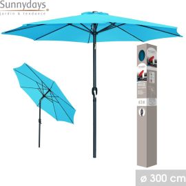 PARASOL INCLINABLE ROND TURQUOISE 3 M STRUCTURE ALUMINIUM ET TOILE POLYESTER 200 G OUVERTURE À MANIVELLE – VENDU SANS SOCLE