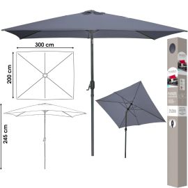 PARASOL INCLINABLE RECTANGULAIRE ANTHRACITE 2X3 M STRUCTURE ALUMINIUM TOILE POLYESTER 200 G OUVERTURE À MANIVELLE – VENDU SANS SOCLE