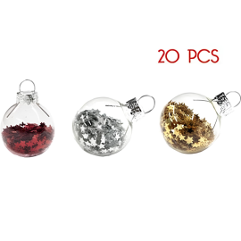 LOT DE 20 BOULES DE NOËL TRANSPARENTES AVEC ÉTOILES BRILLANTES À L’INTÉRIEUR DIAMÈTRE 3 CM