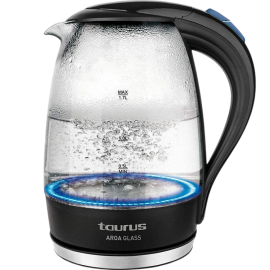 BOUILLOIRE ÉLECTRIQUE EN VERRE 1,7 LITRE NOIR ET INOX TAURUS AROA POUR CHAUFFAGE RAPIDE DE L’EAU