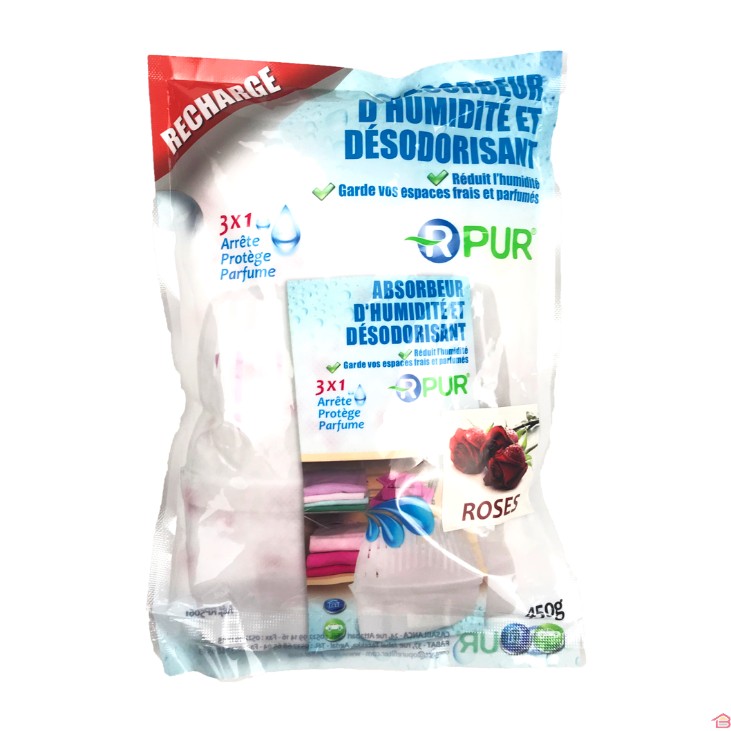 RECHARGE ABSORBEUR D'HUMIDITE ROSES 450 G O'PURE Recharge D'Absorbeur  D'Humidite, Décoration, Bricolage, Outillage partout au Maroc