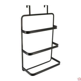 PORTE SERVIETTES SUR PORTE 3 BARRES METAL - NOIR